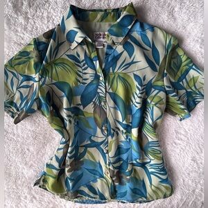 Stylish Floral Print Women's Top - Blue and Green